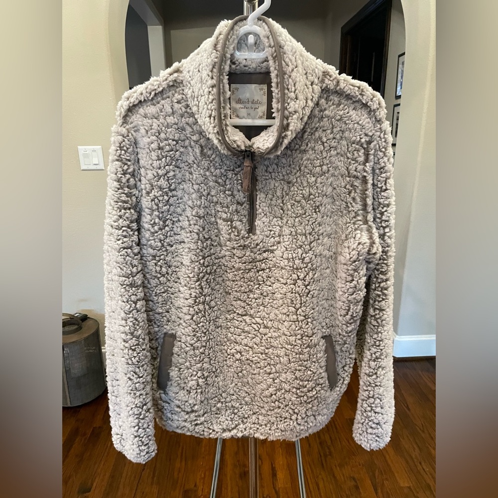 ALTARD STATE half-zip fuzzy coat in brown. Size medium.